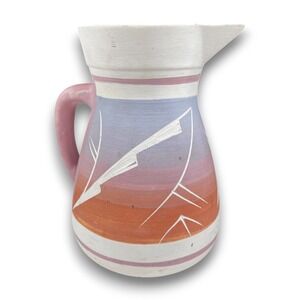 Navajo Pottery Pitcher Hand Painted Artist Signed Pastel Southwest